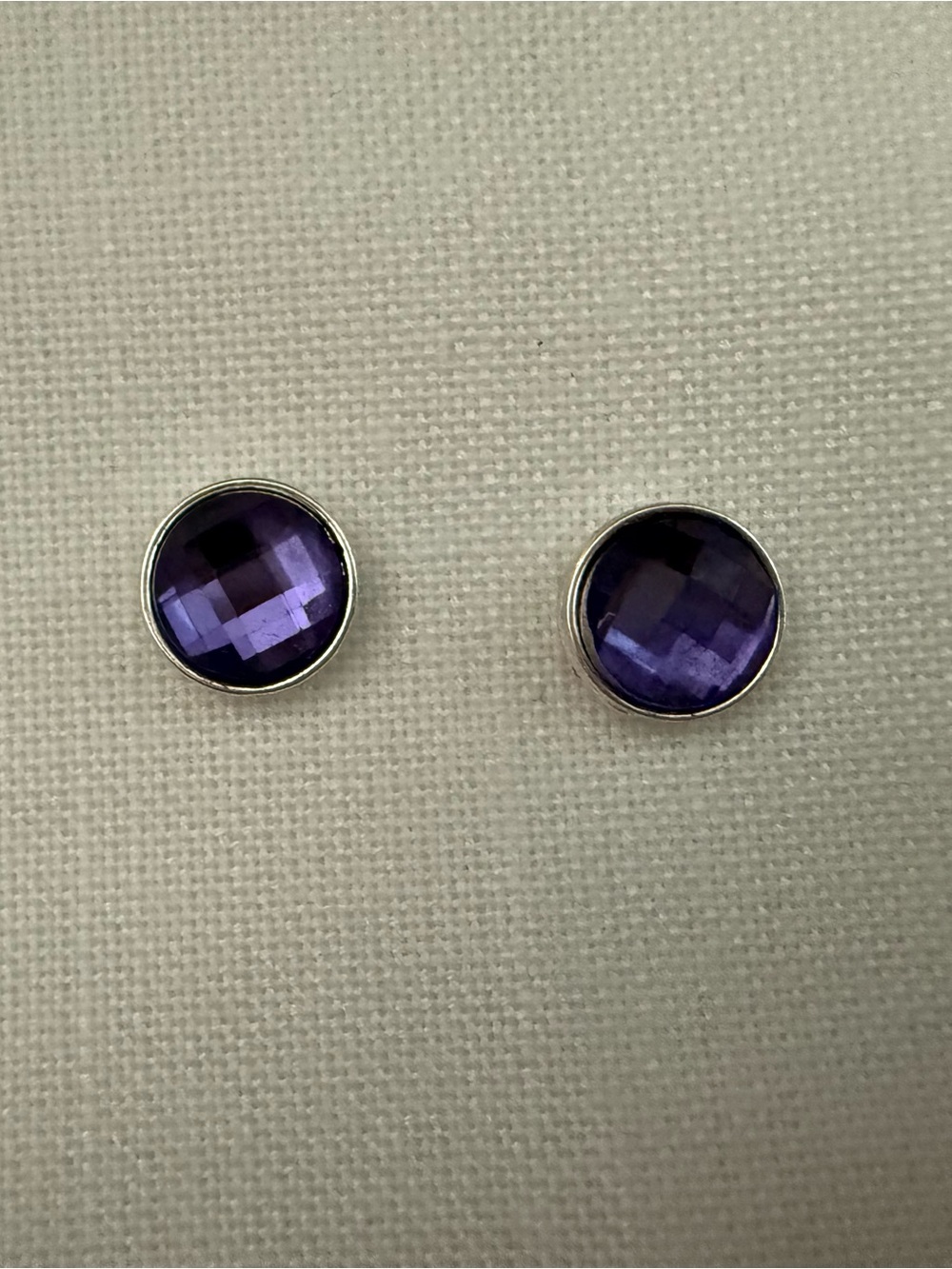 Round Faceted Purple Stone Stud Buttons in Silver-Tone Setting
